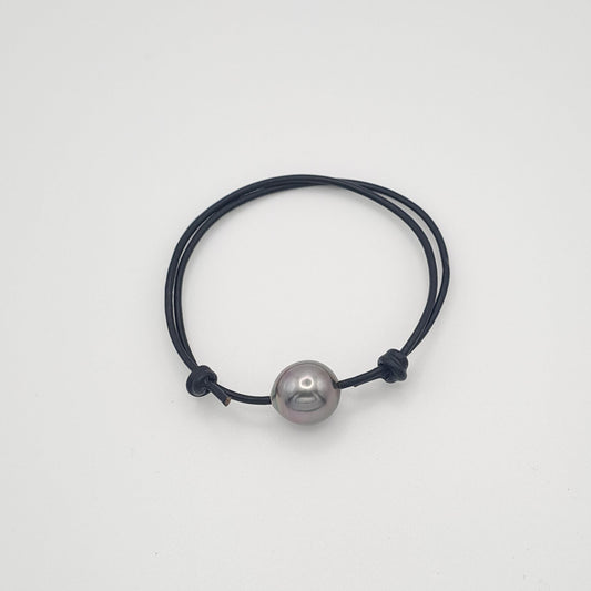 Bracelet en Cuir et Perle de Tahiti Semi-Baroque C (A+)
