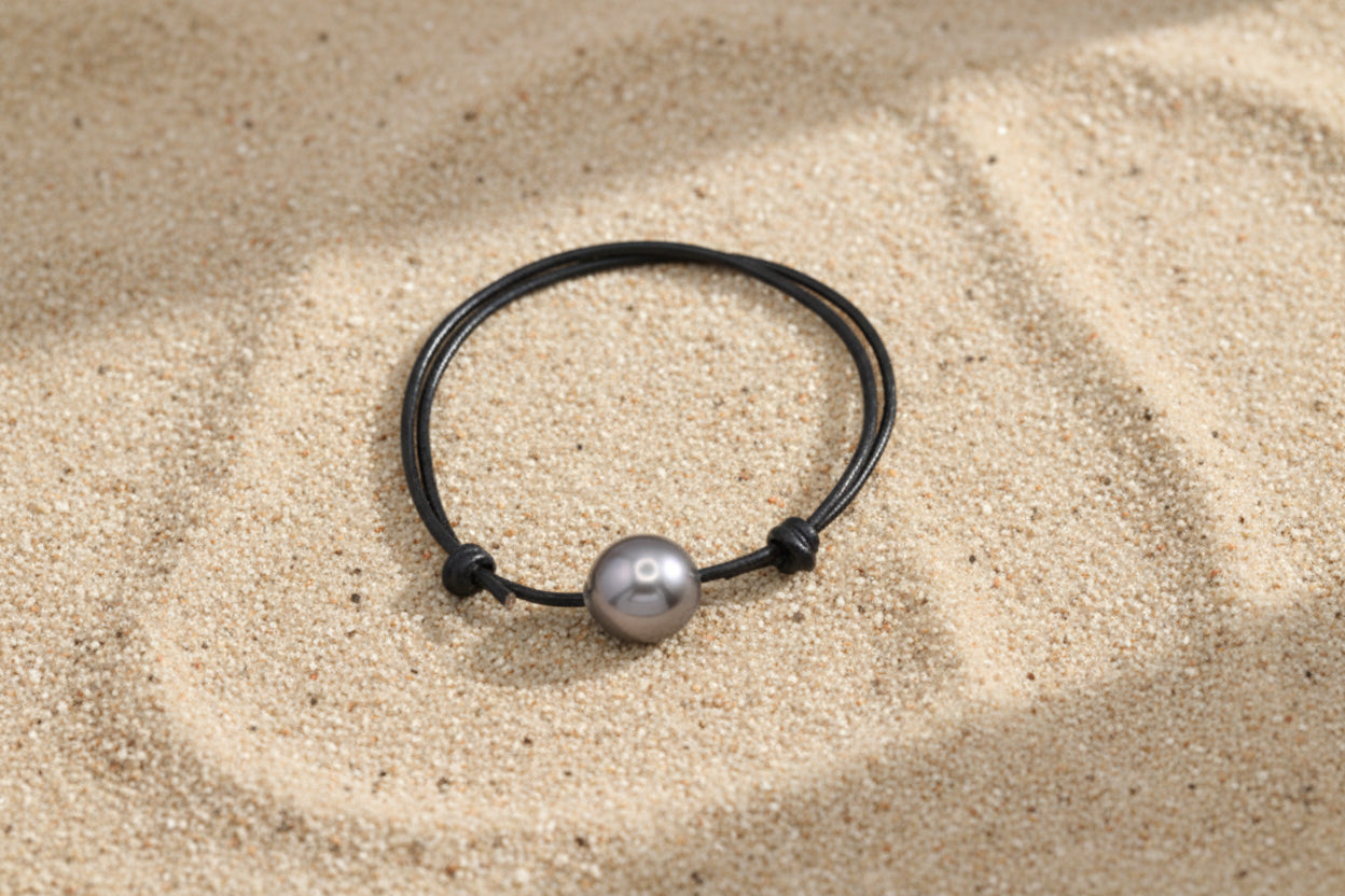 Bracelet en Cuir et Perle de Tahiti Semi-Baroque C (A+) TAKOIA PERLES
