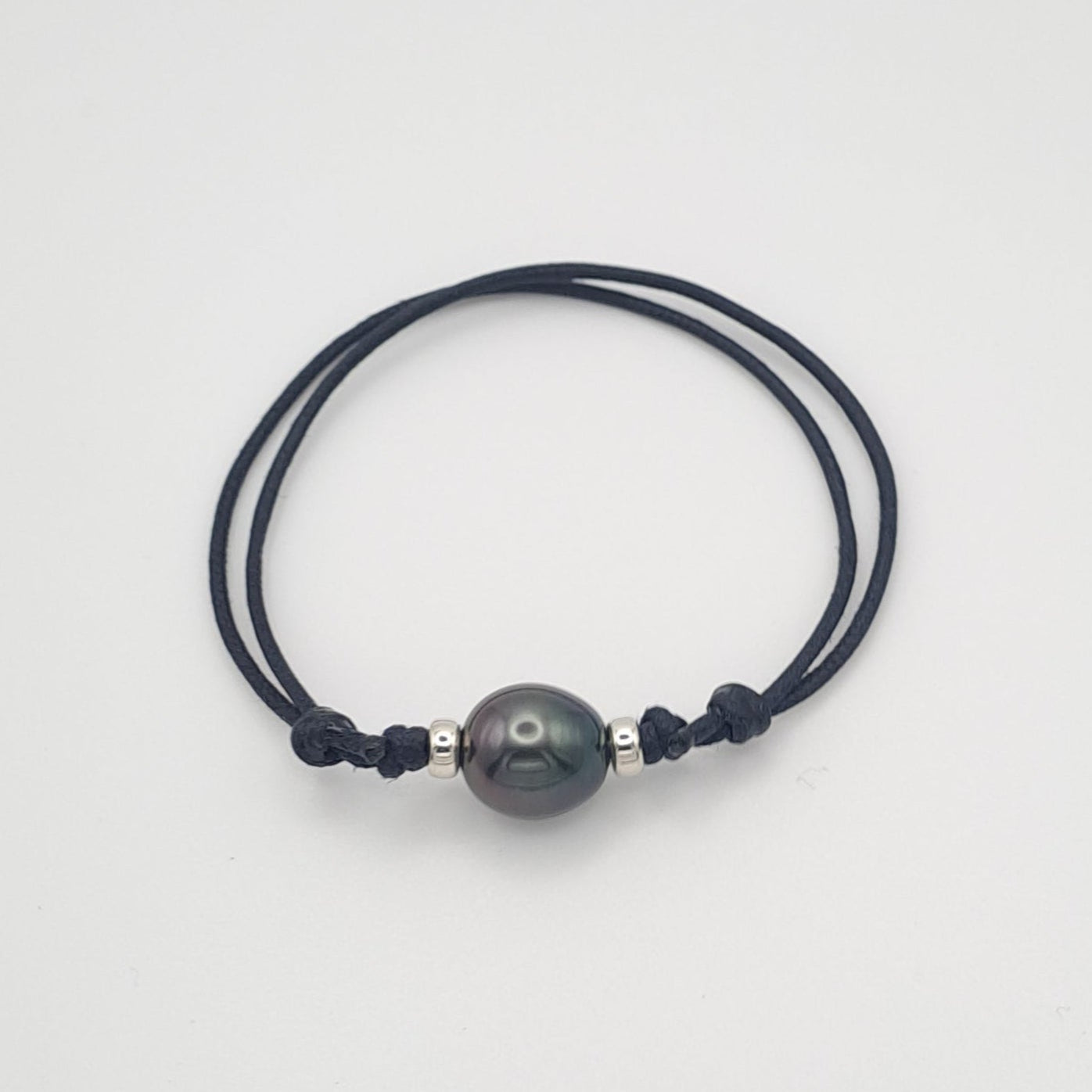 Bracelet en Coton Ciré et Perle de Tahiti Semi-Baroque B (AA)