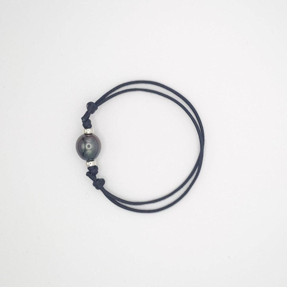 Bracelet en Coton Ciré et Perle de Tahiti Semi-Baroque B (AA)
