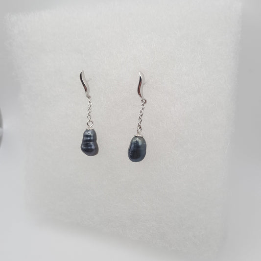 Boucles d'Oreilles en Argent et 2 Keishis de Tahiti