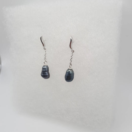 Boucles d'Oreilles en Argent et 2 Keishis de Tahiti TAKOIA PERLES