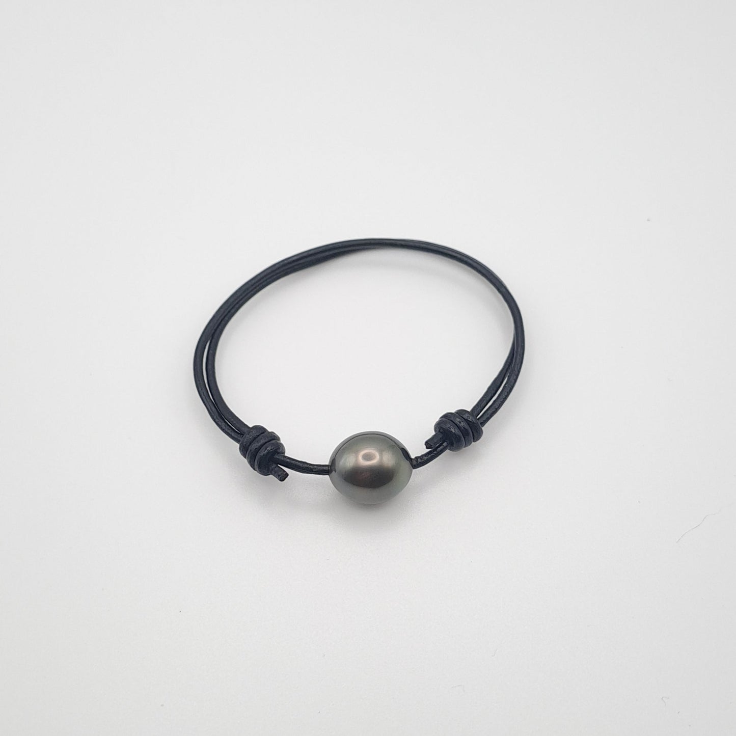 Bracelet en Cuir et Perle de Tahiti Semi-Baroque B/C (AA)