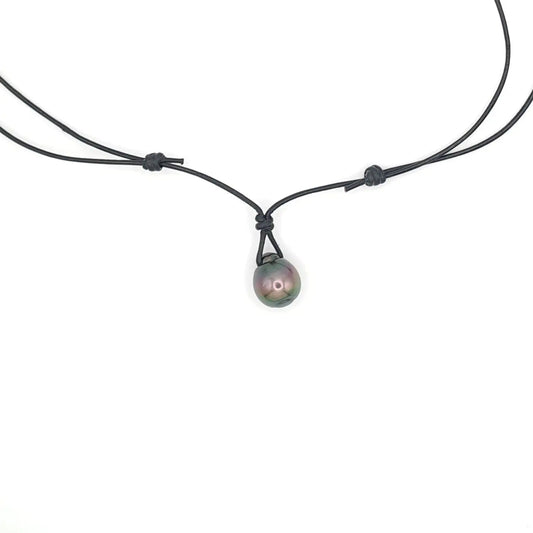 Collier en cuir et perle de Tahiti TAKOIA PERLES