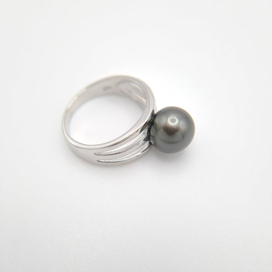 Bague en Argent et Perle de Tahiti Ronde B (AA) TAKOIA PERLES