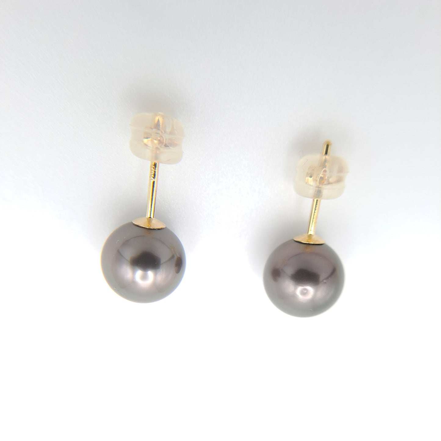 Boucles d'Oreilles en Or 18K et 2 Perles de Tahiti Rondes B/C (AA)