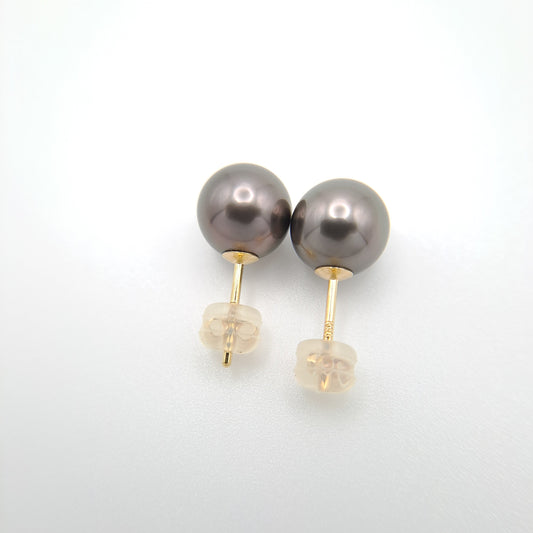 Boucles d'Oreilles en Or 18K et 2 Perles de Tahiti Rondes B/C (AA)
