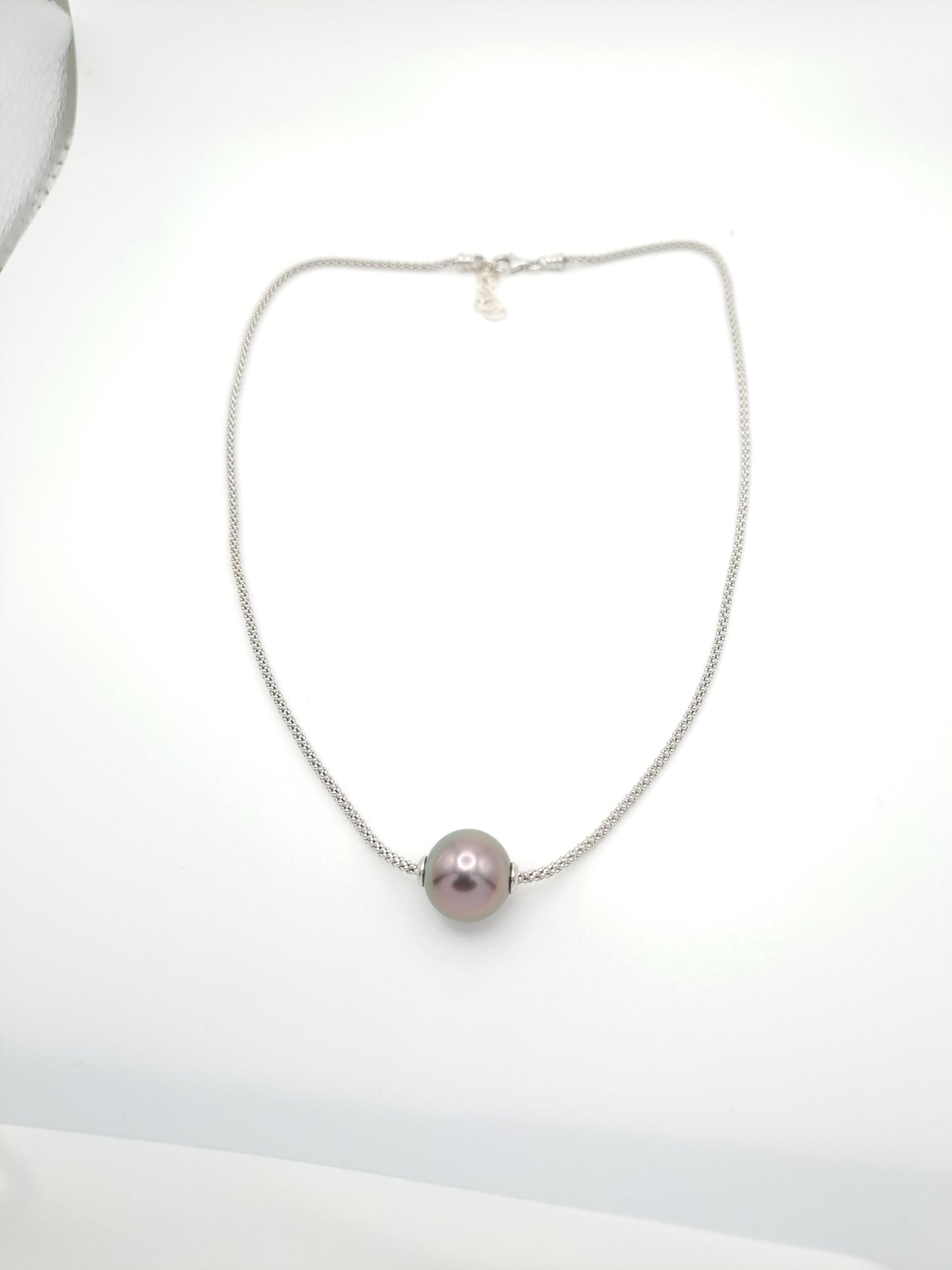 Collier en Argent et Perle de Tahiti Ronde B (AA) - Réglable