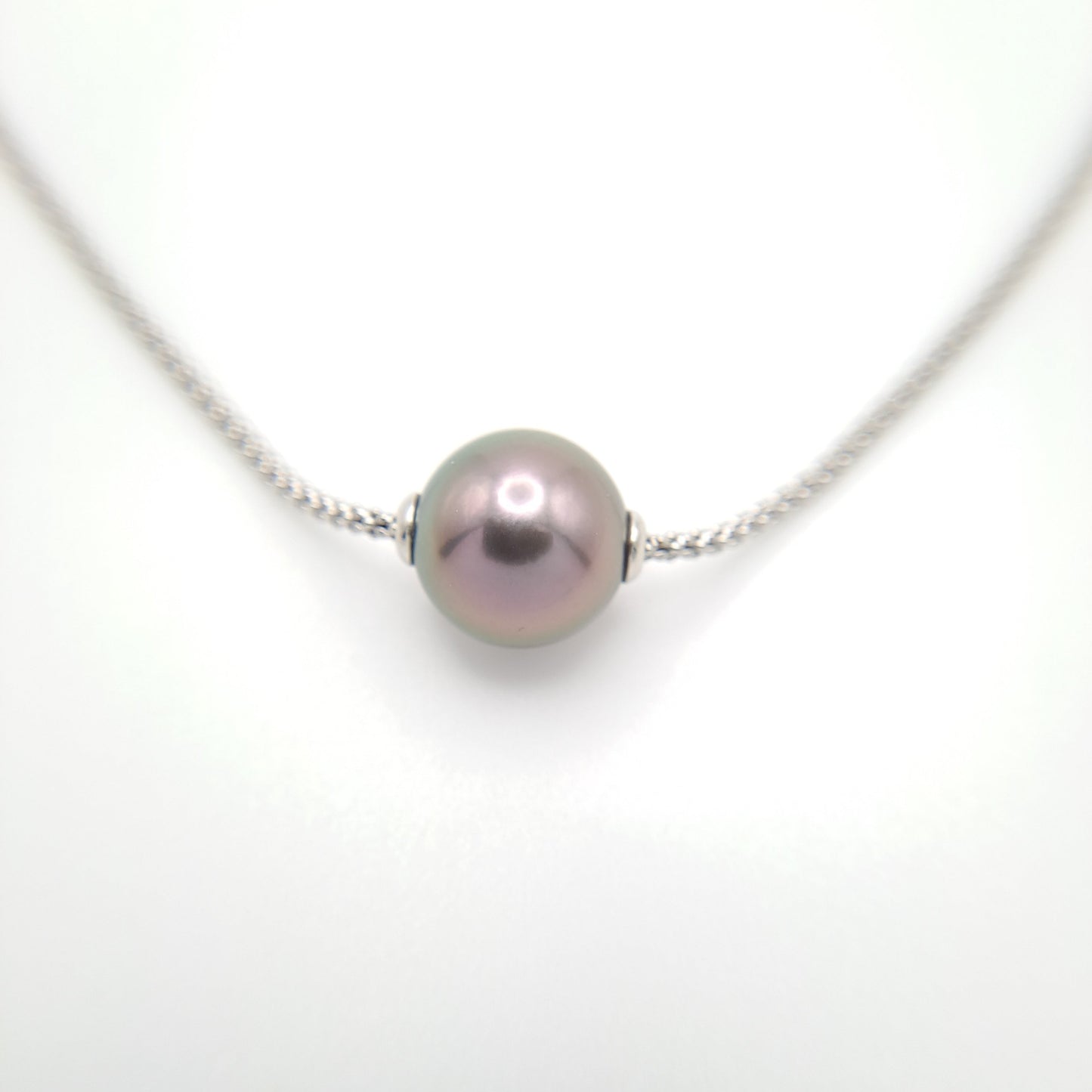 Collier en Argent et Perle de Tahiti Ronde B (AA) - Réglable