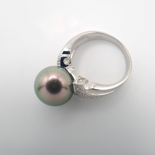 Bague en Argent et Perle de Tahiti Ronde C+ (A+)