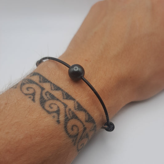 Bracelet en Cuir et Perle de Tahiti Ronde noire D