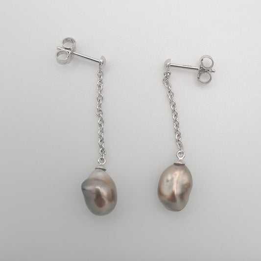 Boucles d'Oreilles en Argent et 2 Keishis de Tahiti - 1.3 gr