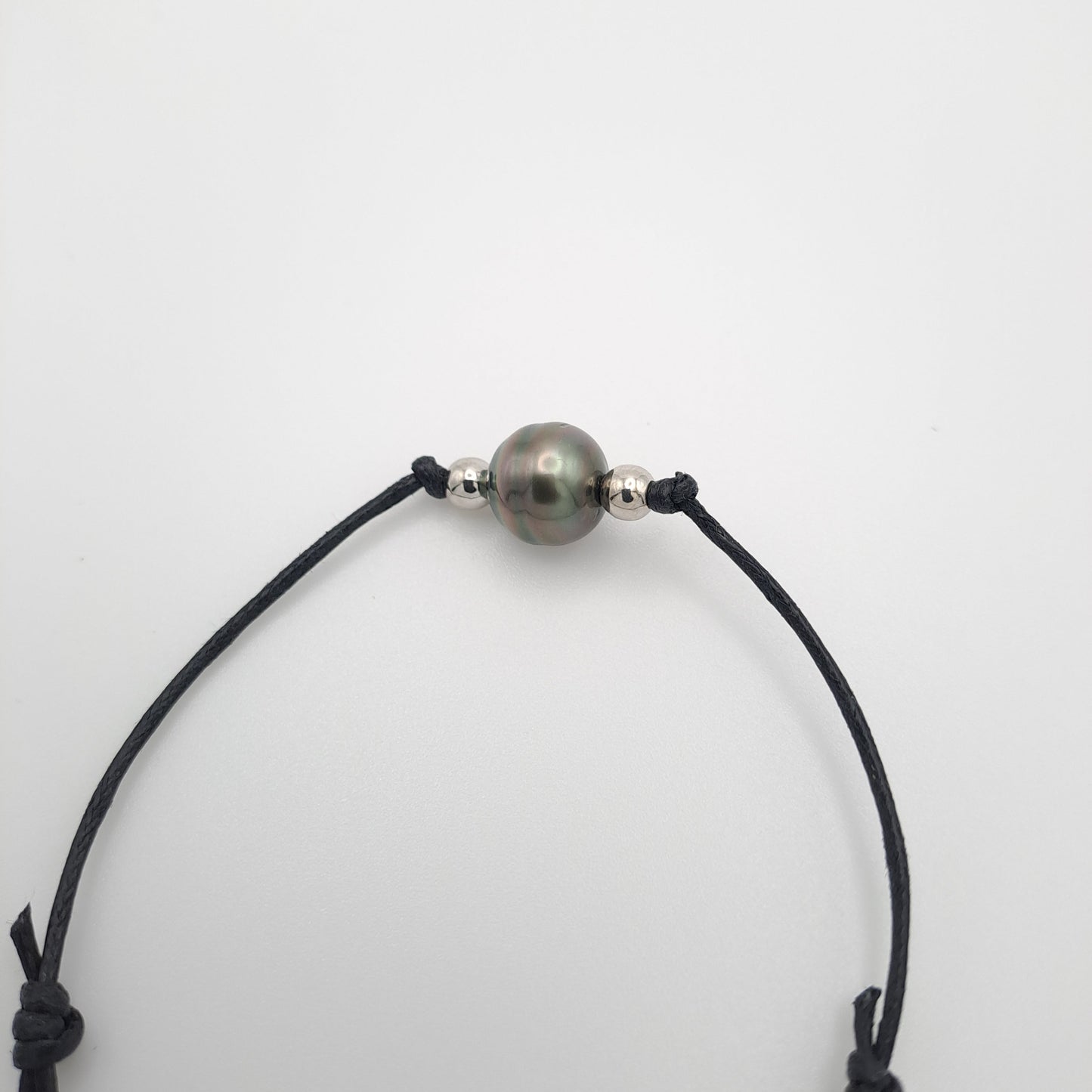 Bracelet en coton ciré et Perle de Tahiti Cerclées C