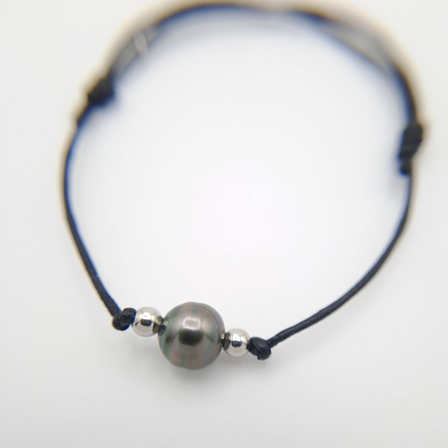 Bracelet en coton ciré et Perle de Tahiti Cerclées C