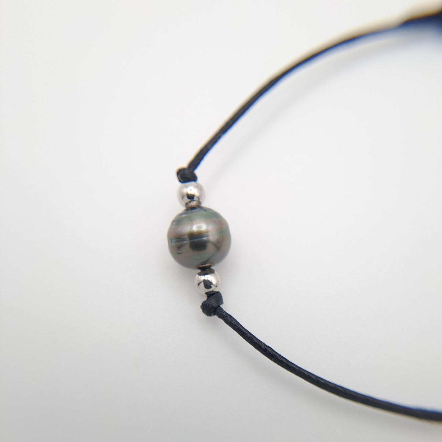 Bracelet en coton ciré et Perle de Tahiti Cerclées C