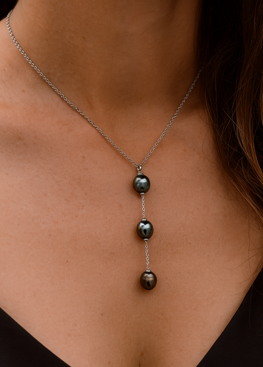 Collier en Argent et 3 Perles de Tahiti - Luxe Polynésien