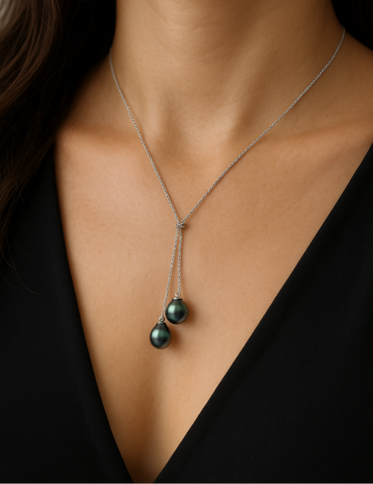 Collier noeud marin en Argent et 2 Perles de Tahiti - Modernité