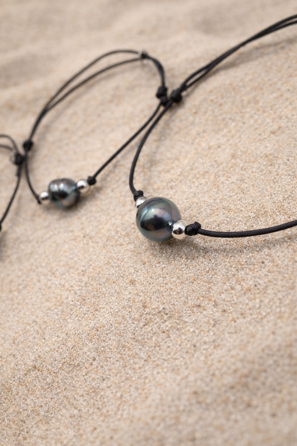 Bracelet en coton ciré et Perle de Tahiti Cerclées