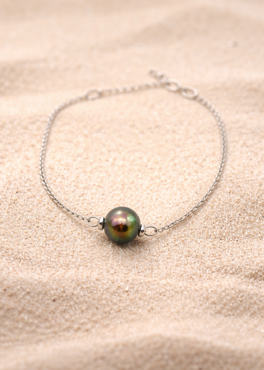 Bracelet en Argent et 1 Perle de Tahiti Cerclées TAKOIA PERLES