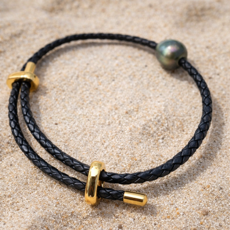 Bracelet cuir et perle de Tahiti TAKOIA PERLES
