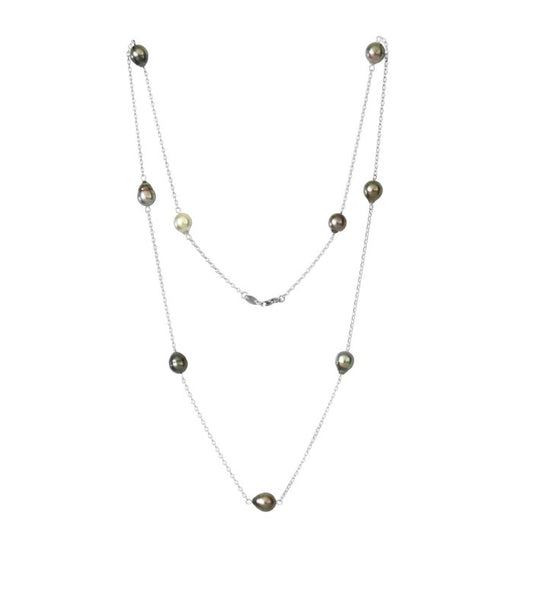Sailor knot necklace in silver and 2 Tahitian pearls - Modern