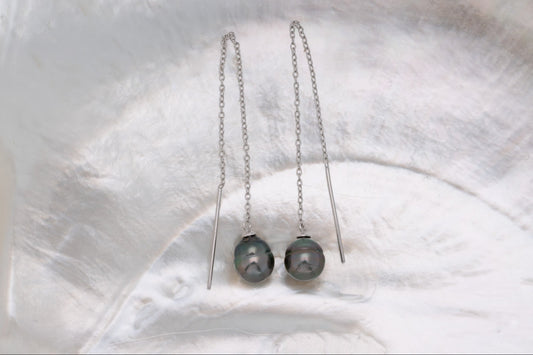 Silver earrings with 2 round Tahitian pearls, grade C (A+)