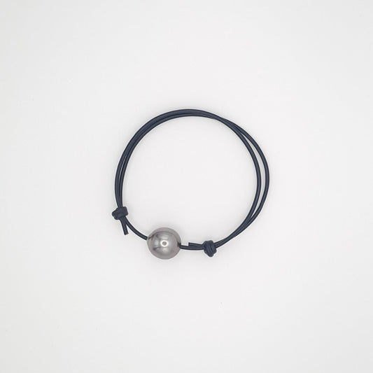 Bracelet en Cuir et Perle de Tahiti Semi-Baroque C (A+)