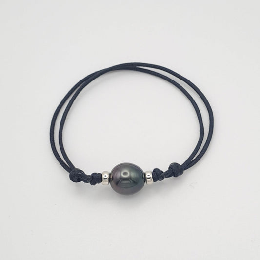 Bracelet en Coton Ciré et Perle de Tahiti Semi-Baroque B (AA)