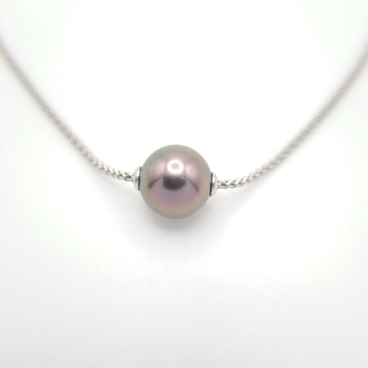 Collier en Argent et Perle de Tahiti Ronde B (AA) - Réglable