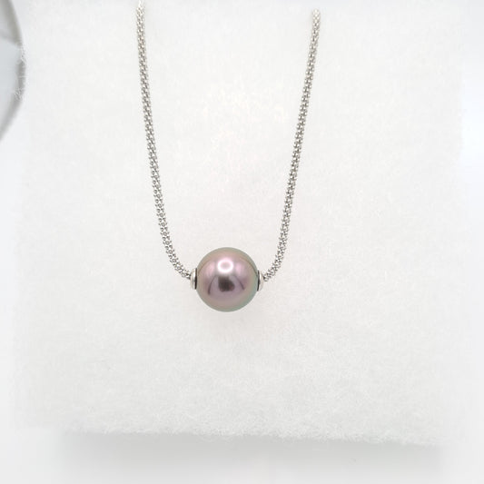Collier en Argent et Perle de Tahiti Ronde B (AA) - Réglable