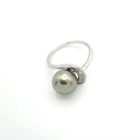 Bague en Argent et Perle de Tahiti Ronde B/C (AA)