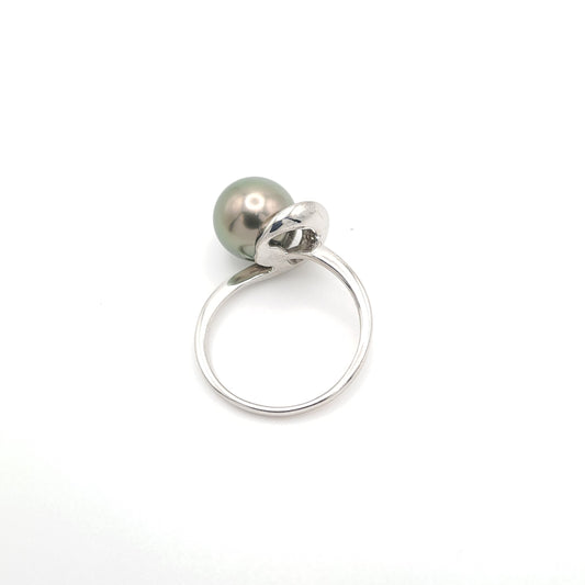 Bague en Argent et Perle de Tahiti Ronde B/C (AA)