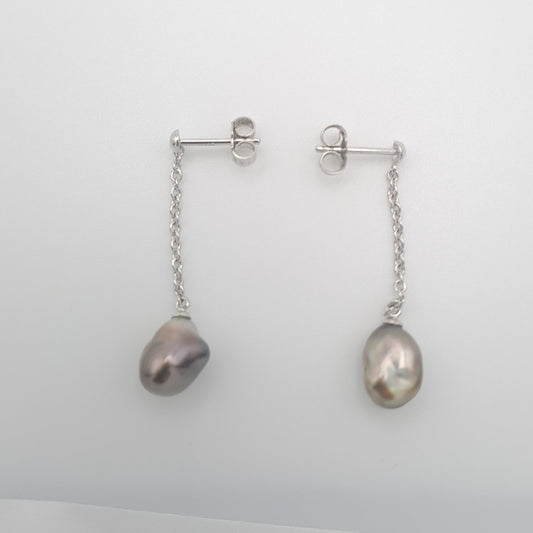 Boucles d'Oreilles en Argent et 2 Keishis de Tahiti - 1.3 gr