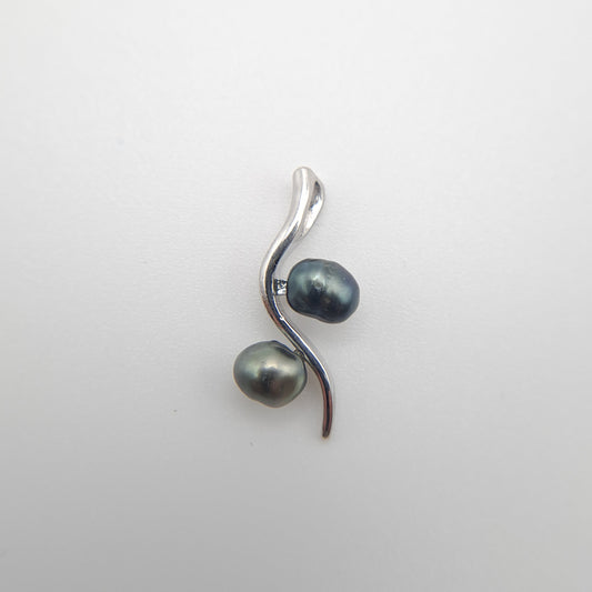 Pendentif en Argent et 2 Keishi de Tahiti Naturelles