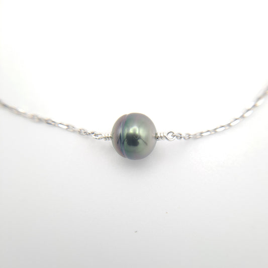 Collier en Argent et Perle de Tahiti Cerclée - Simplicité et perle de culture TAKOIA PERLES