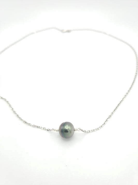 Collier en Argent et Perle de Tahiti Cerclée – Élégance Authentique