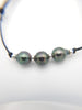 Bracelet en coton ciré et 3 Perles de Tahiti Cerclées B/C