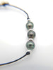 Bracelet en coton ciré et 3 Perles de Tahiti Cerclées B/C