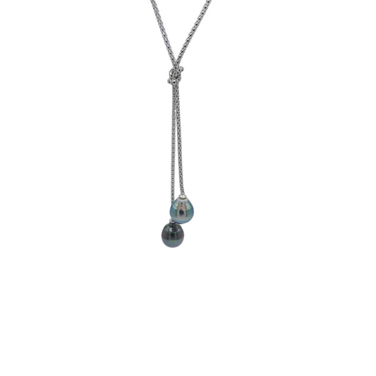 Collier noeud marin en Argent et 2 Perles de Tahiti - Modernité