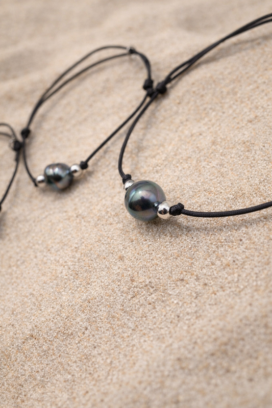 Bracelet en coton ciré et Perle de Tahiti Cerclées