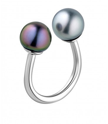 Bague en argent et 2 perles de Tahiti