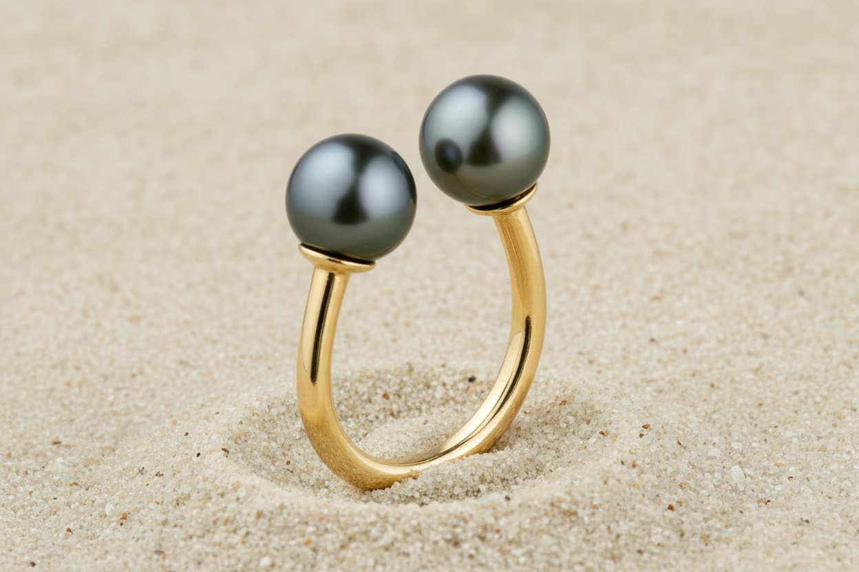 TA'UA - Bague en or et perle de Tahiti Toi&Moi