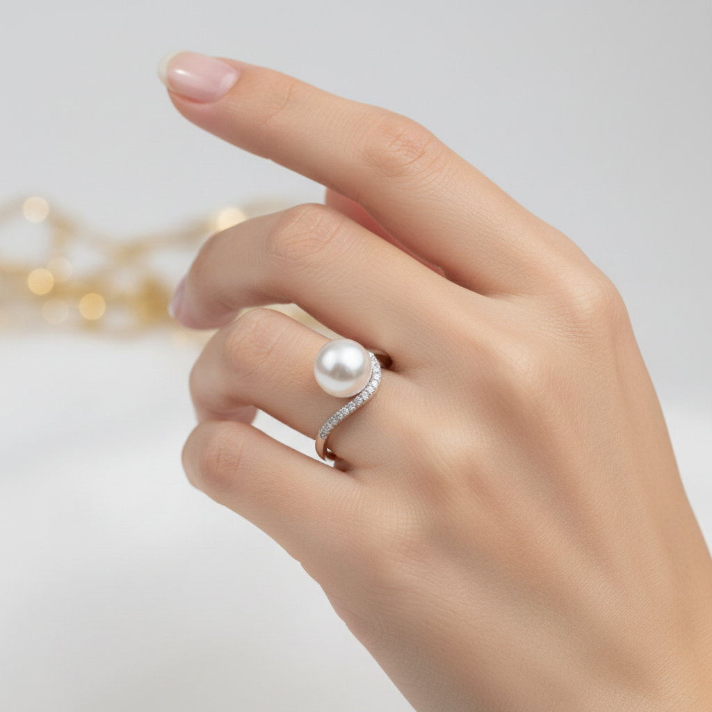 Bague en argent avec perle d'eau douce 7mm