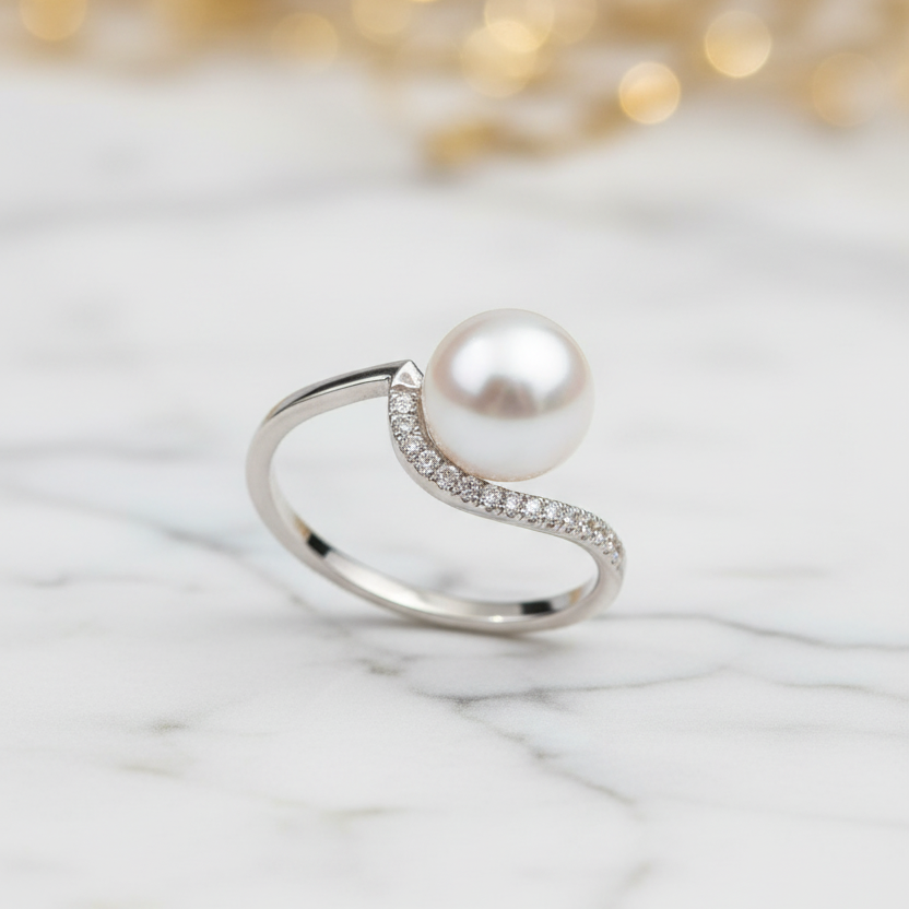 Bague en argent avec perle d'eau douce 7mm