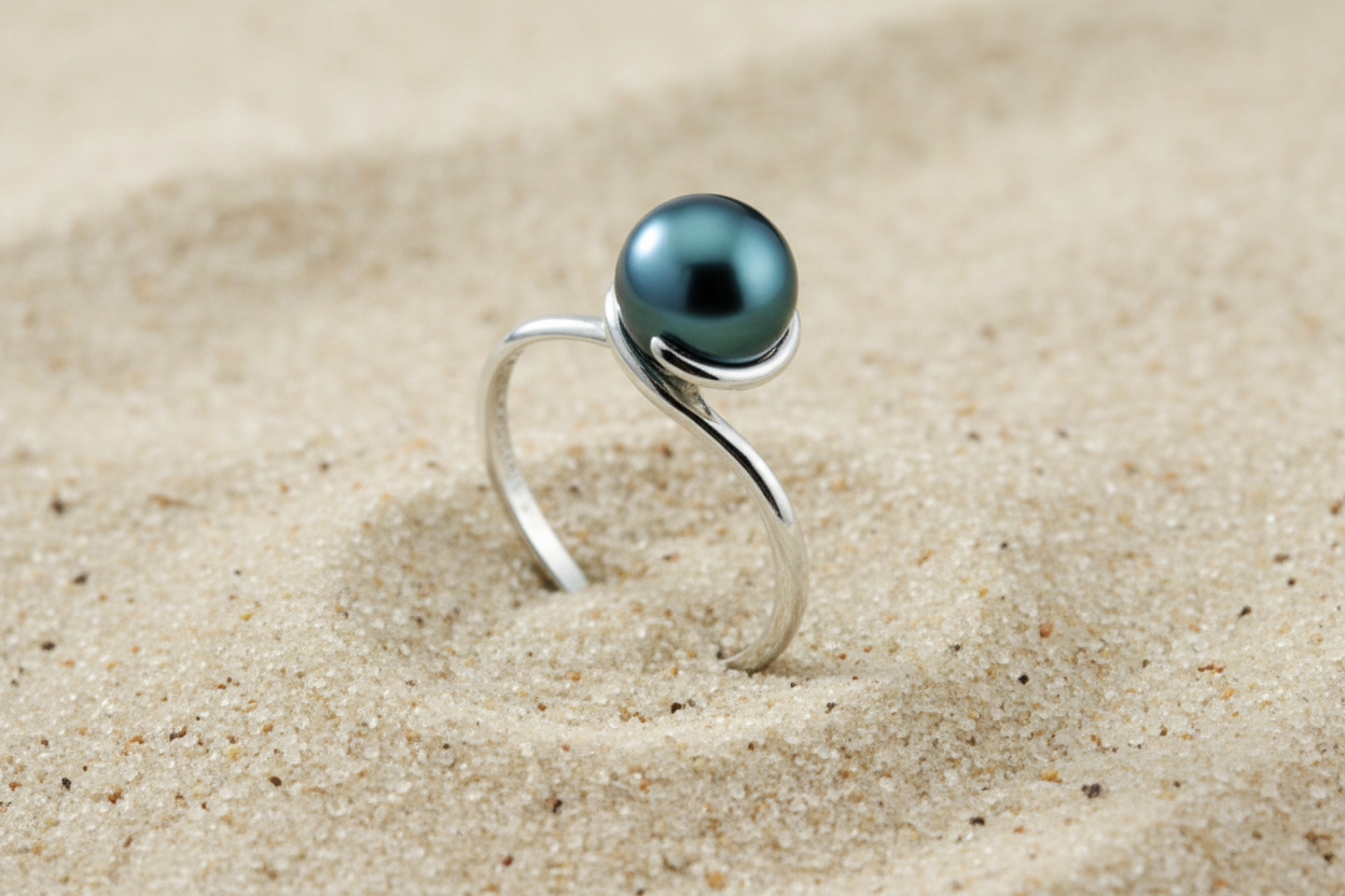 Bague en argent avec perle de Tahiti TAKOIA PERLES