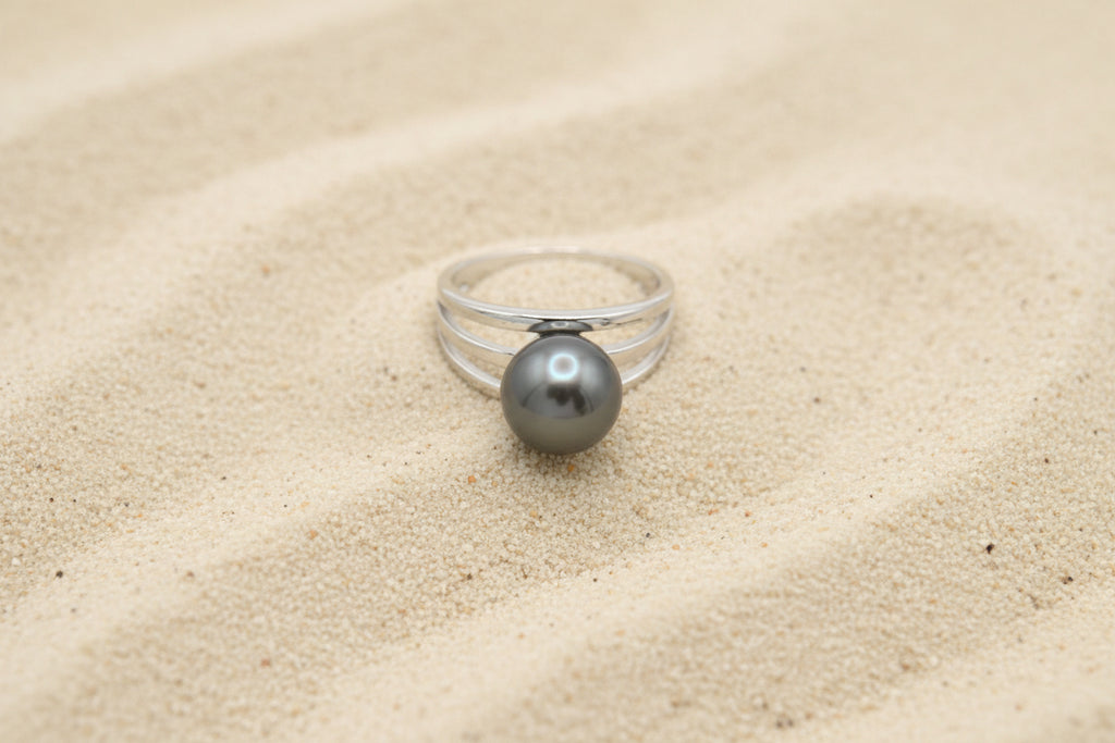 Bague en Argent et Perle de Tahiti Ronde B (AA) TAKOIA PERLES