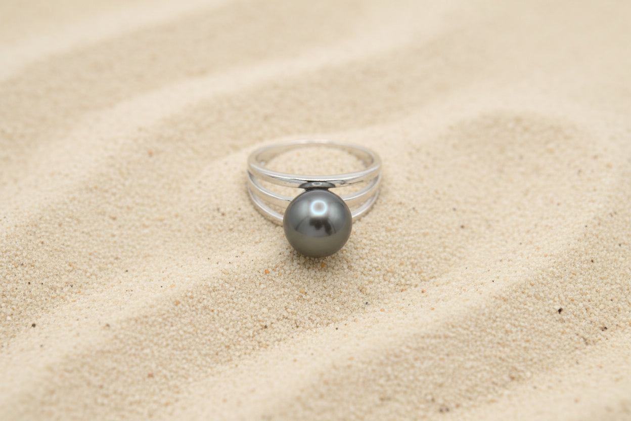 Bague en Argent et Perle de Tahiti Ronde B (AA) TAKOIA PERLES