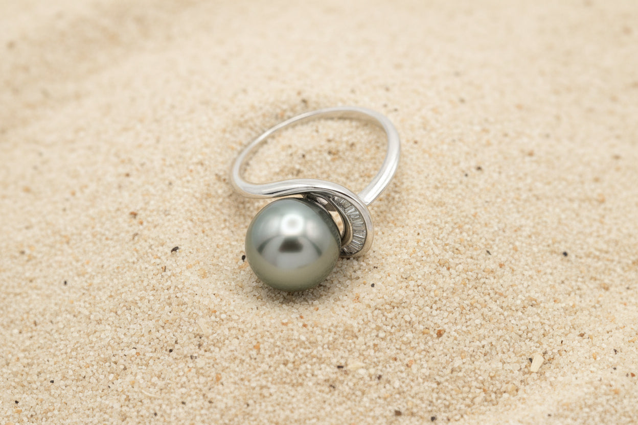 Bague en Argent et Perle de Tahiti Ronde B/C (AA) TAKOIA PERLES
