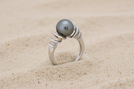 Bague en argent 925 aéré avec perle de Tahiti Collection FAKARAVA