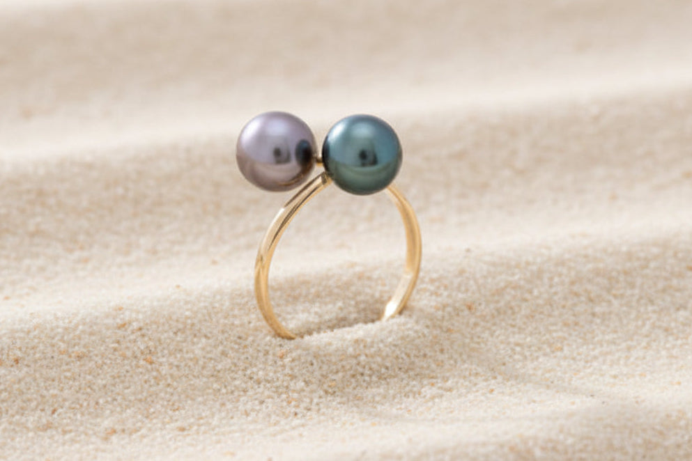Bague en OR 18 carats avec 2 perles de Tahiti collection RAIATEA